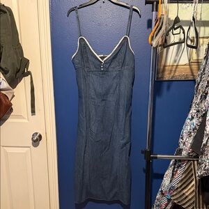 Denim Dress with Contrast Trim - Blue